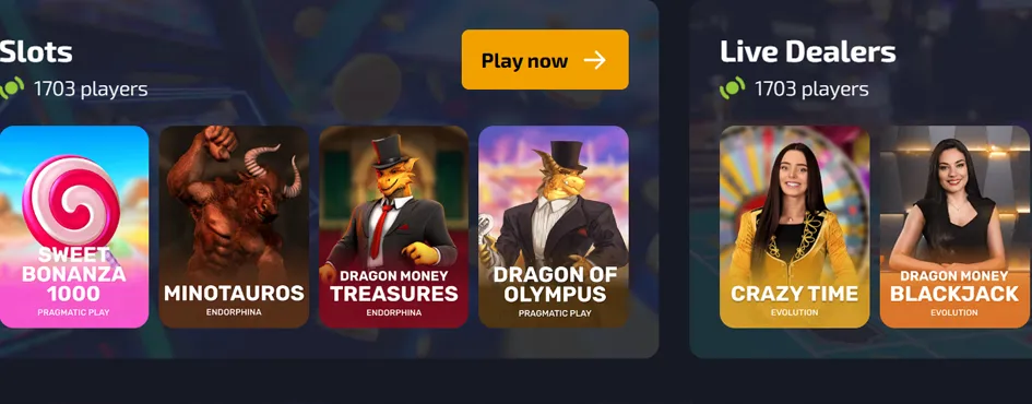 Популярные слоты Dragon Money: Sweet Bonanza 1000, Minotauros, Dragon Money Treasures, Dragon of Olympus